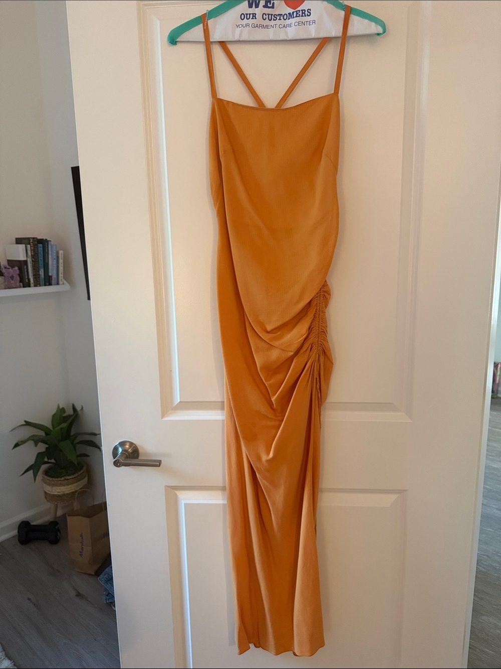 Zara Satin Strappy Ruched Maxi Dress - Orange